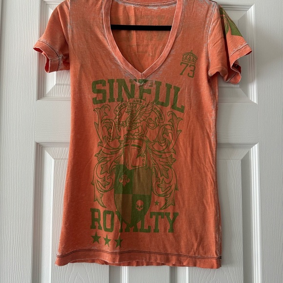 Sinful Orange & Green Graphic Fitted Tee - Picture 1 of 3